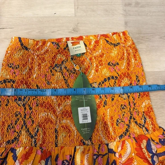 FARM Rio NWT Palms Party Yellow Smocked Mini Skirt Size M MSRP$140.